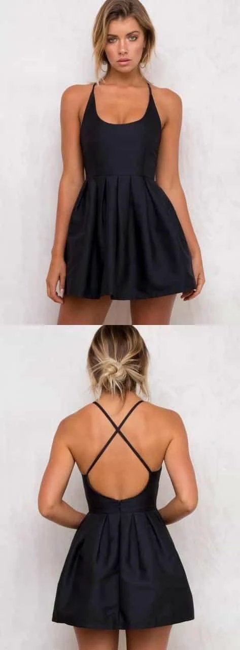 Homecoming Dress Dark Navy Criss-Cross Straps Short Prom Dress PD370 by pgmdress