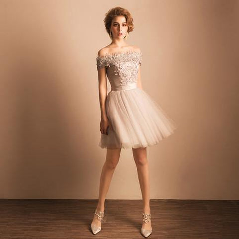 Homecoming Dress Off-the-shoulder Lace Short Prom Dress Party Dress PD352