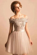Homecoming Dress Off-the-shoulder Lace Short Prom Dress Party Dress PD352 by pgmdress