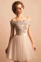 Homecoming Dress Off-the-shoulder Lace Short Prom Dress Party Dress PD352 by pgmdress