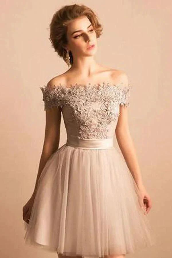 Homecoming Dress Off-the-shoulder Lace Short Prom Dress Party Dress PD352 by pgmdress