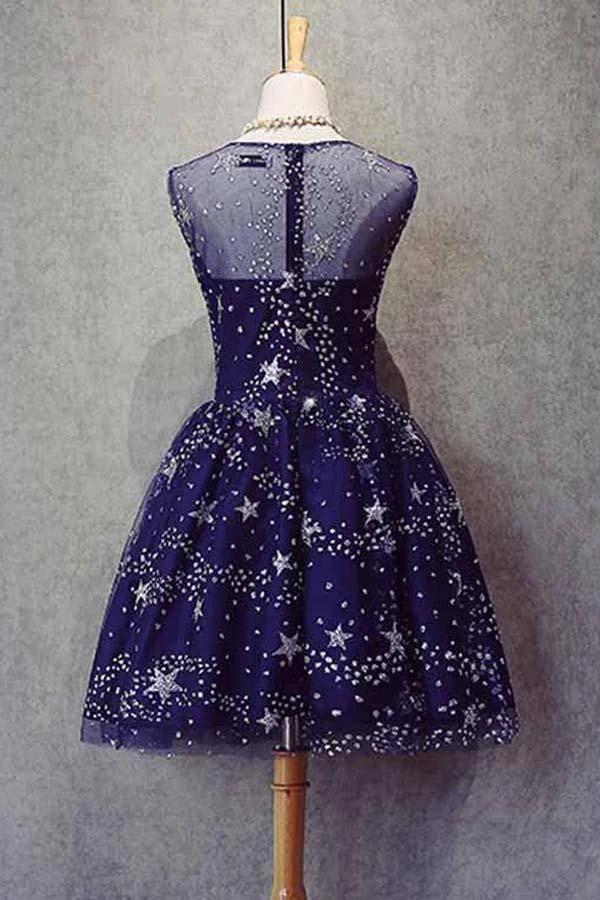 Homecoming Dress Tulle Sleeveless Stars Short Prom Dress Party Dress PD367 by pgmdress