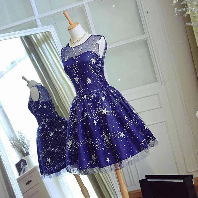 Homecoming Dress Tulle Sleeveless Stars Short Prom Dress Party Dress PD367 by pgmdress
