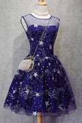 Homecoming Dress Tulle Sleeveless Stars Short Prom Dress Party Dress PD367 by pgmdress