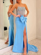 Homer | Split Strapless Mermaid Corset Prom Dresses with Side Bowknot by KissProm