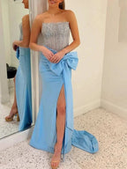 Homer | Split Strapless Mermaid Corset Prom Dresses with Side Bowknot by KissProm