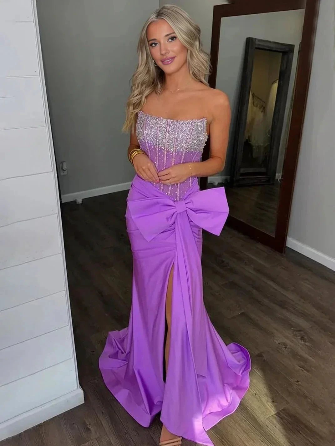 Homer | Split Strapless Mermaid Corset Prom Dresses with Side Bowknot by KissProm