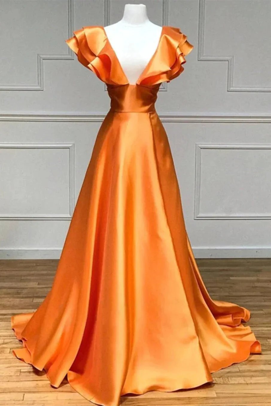Betsy | Hot Pink V-Neck Ruffle A-Line Long Prom Dress by KissProm