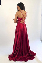 Satin Prom Dresses V-neckline Slit In Prom Dress SYP3 by vivymakudress