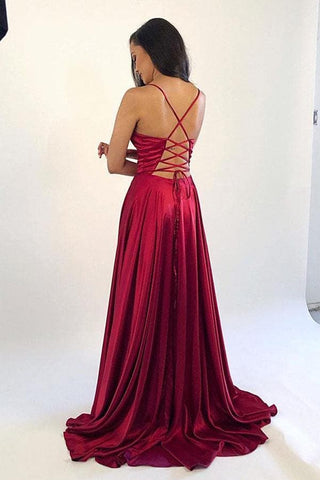 Vestidos de fiesta de satén con escote en V y abertura en el vestido de fiesta SYP3