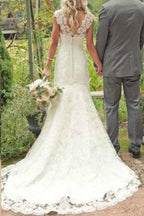 Trumpet/Mermaid Court Train Lace Country Wedding Dress WD138 by pgmdress