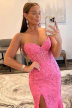 Nyomi |Mermaid Strapless Corset Lace Prom Dress with Slit by KissProm