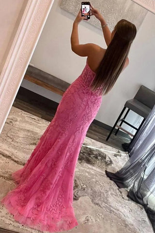 Nyomi | Vestido de fiesta de sirena sin tirantes con corsé de encaje y abertura