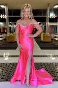 Bellamy | Mermaid V Neck Red Satin Slit Prom Dress with Beading by KissProm
