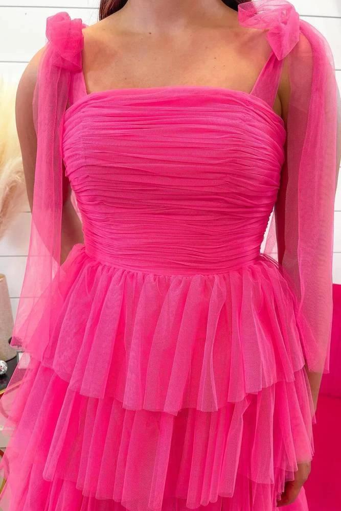 Houda | Light Blue Pleated Ruffle Prom Dress with Bow Tie Straps by KissProm