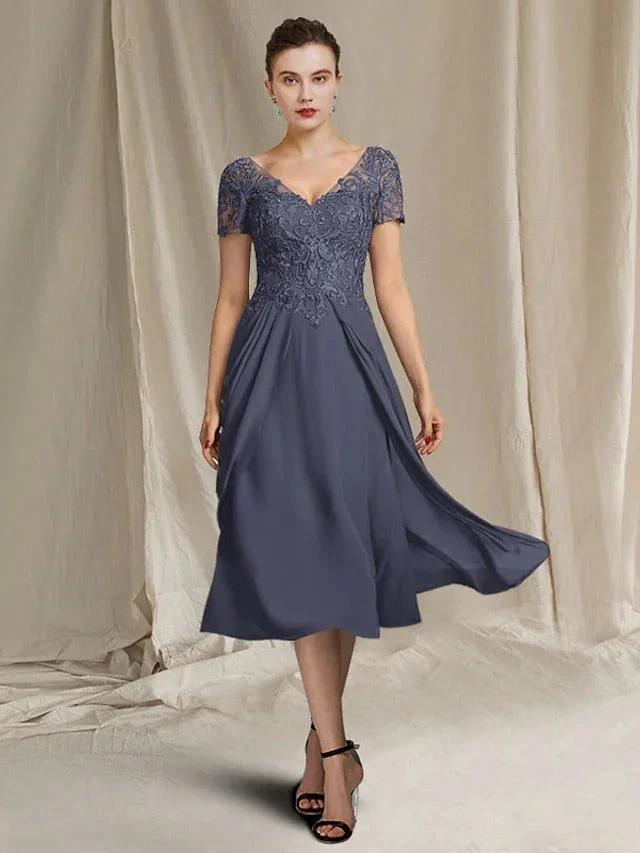 A-Line/Princess V-Neck Tea-Length Mother of the Bride Dresses by Dreamylily