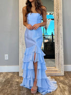 Ida | Sky Blue Mermaid Strapless Prom Dresses With Split by KissProm