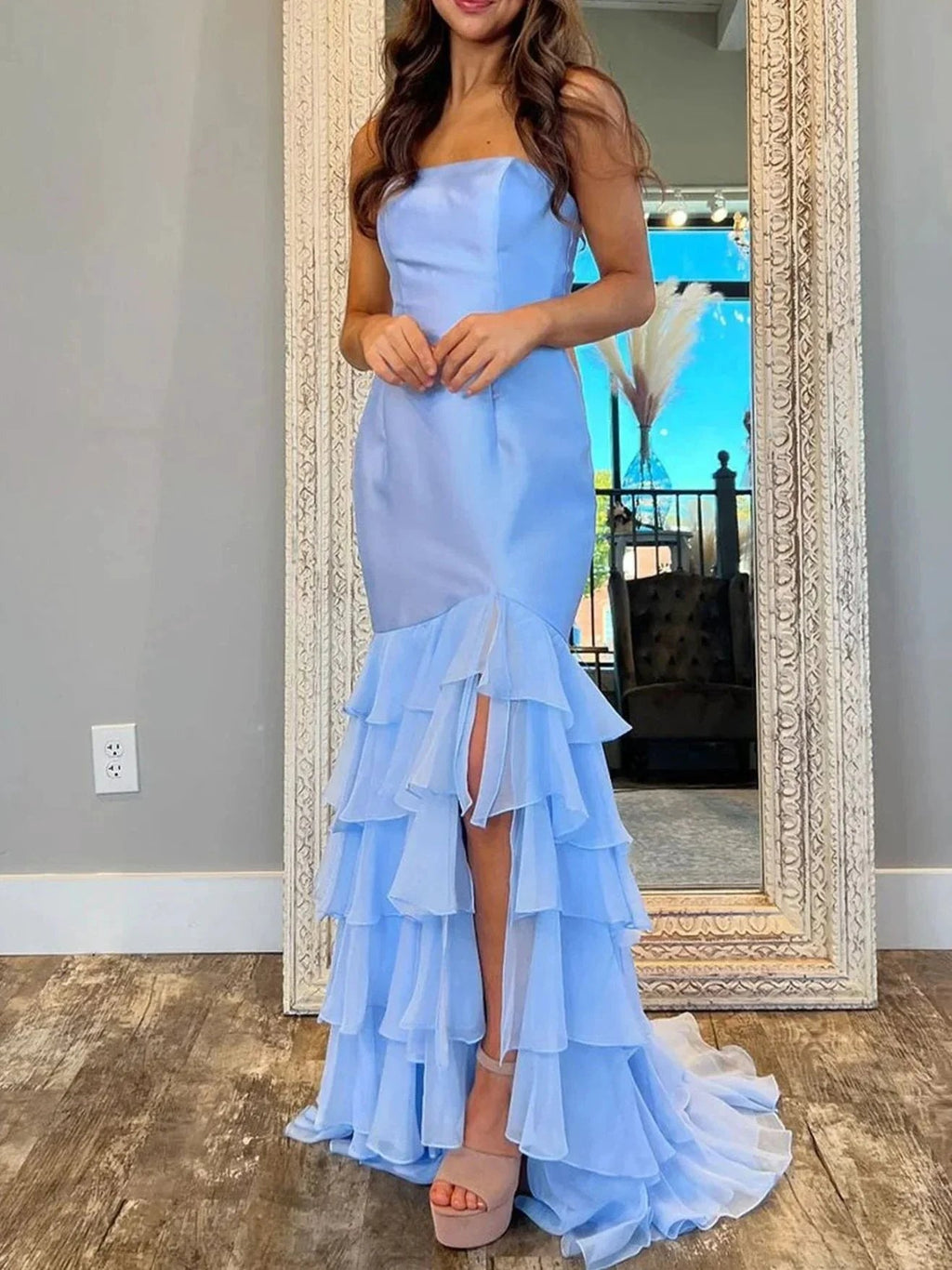 Ida | Sky Blue Mermaid Strapless Prom Dresses With Split by KissProm