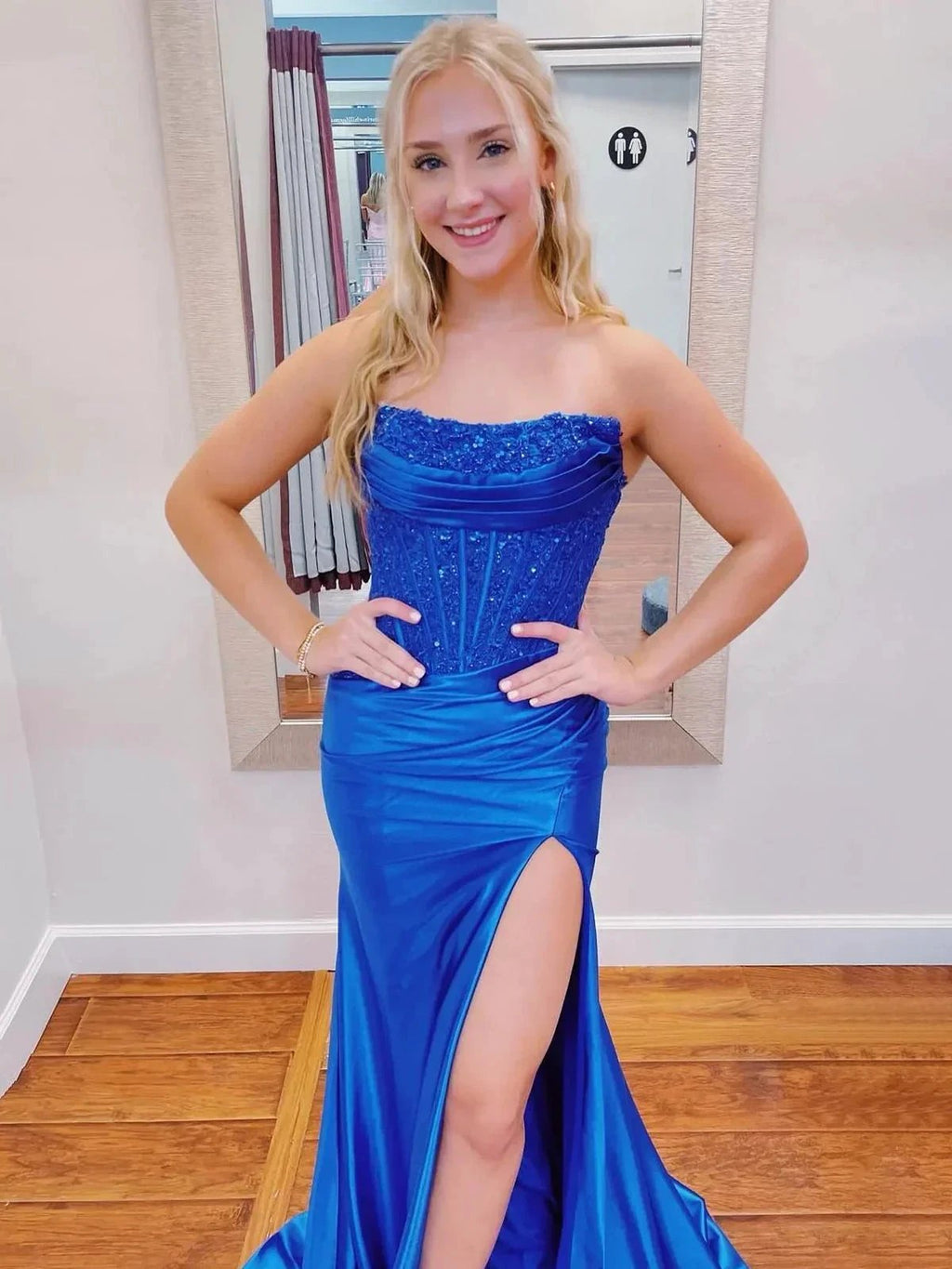 Idra | Emerald Green Beaded Strapless Applique Formal Dress with Slit by KissProm