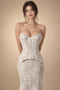 White Strapless Corset Lace Up Back Sheath Wedding Dress ZP006
