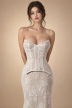 White Strapless Corset Lace Up Back Sheath Wedding Dress ZP006