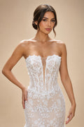 White Nude Lace Fairytale  Mermaid Wedding Dress 3D Floral  Train  ZP037