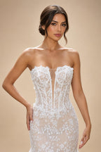 White Nude Lace Fairytale  Mermaid Wedding Dress 3D Floral  Train  ZP037
