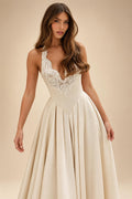 Luxury Spaghetti Strap V-Neck Lace Satin A-Line Wedding Dress with Veil ZP040