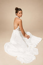 Romantic Halter Neck 3D Floral Lace Sheer Slit Wedding Dress ZP041