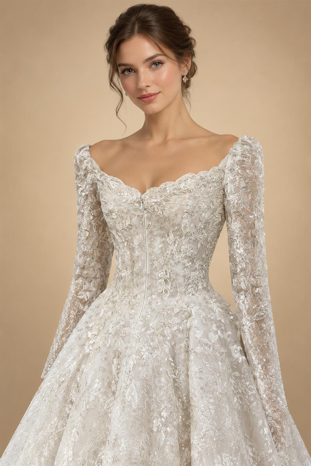 Elegant Off White Off-the-Shoulder Lace Short Wedding Dress ZP048