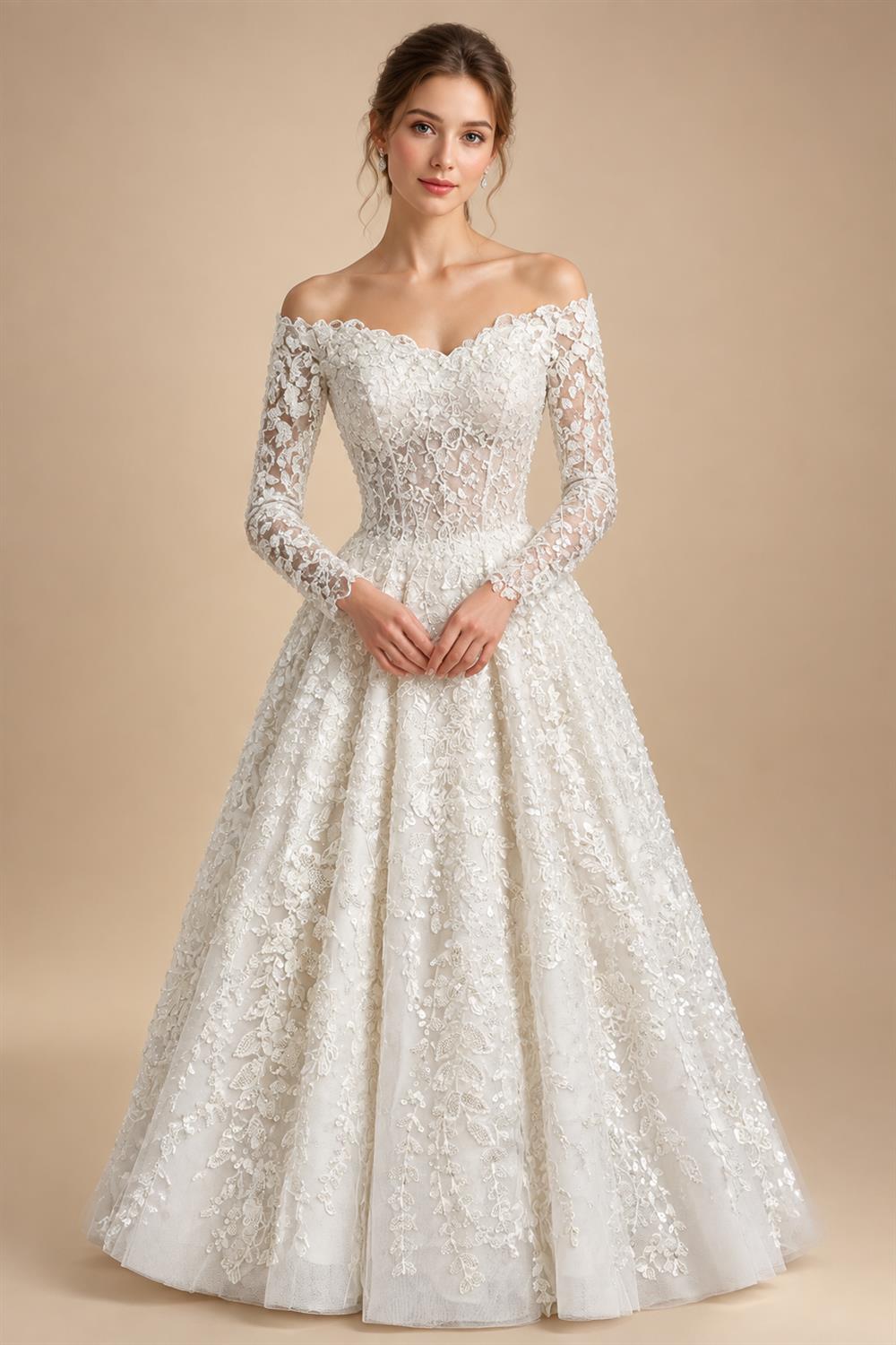 Elegant Off White Off-the-Shoulder Lace Short Wedding Dress ZP048
