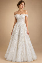 Elegant Off White Off-the-Shoulder Lace Short Wedding Dress ZP048