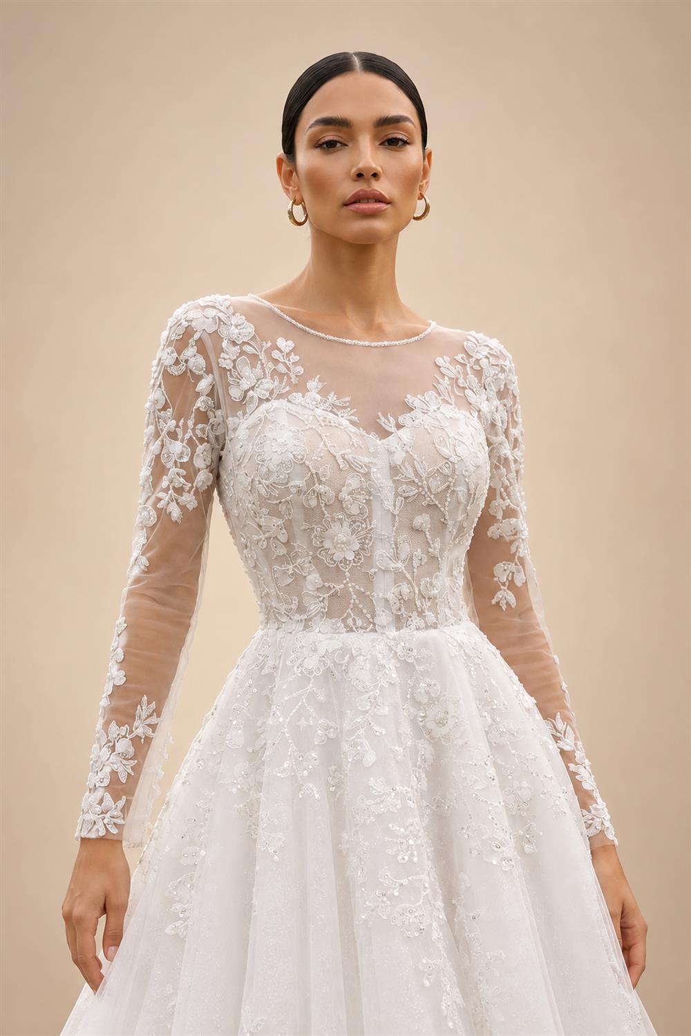 Elegant Off White Long Sleeve Lace Short Wedding Dress ZP050
