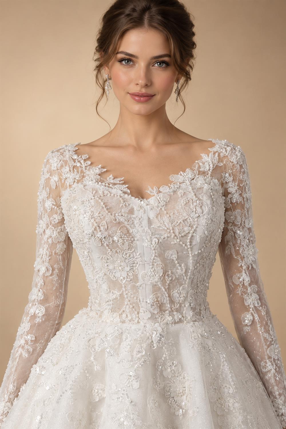 Elegant Off White Long Sleeve Lace Short Wedding Dress ZP050