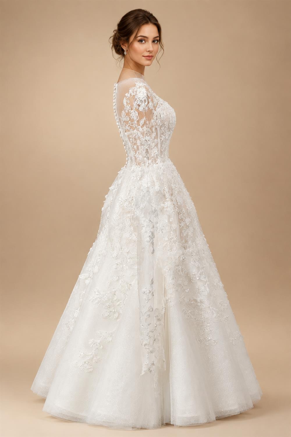 Elegant Off White Long Sleeve Lace Short Wedding Dress ZP050