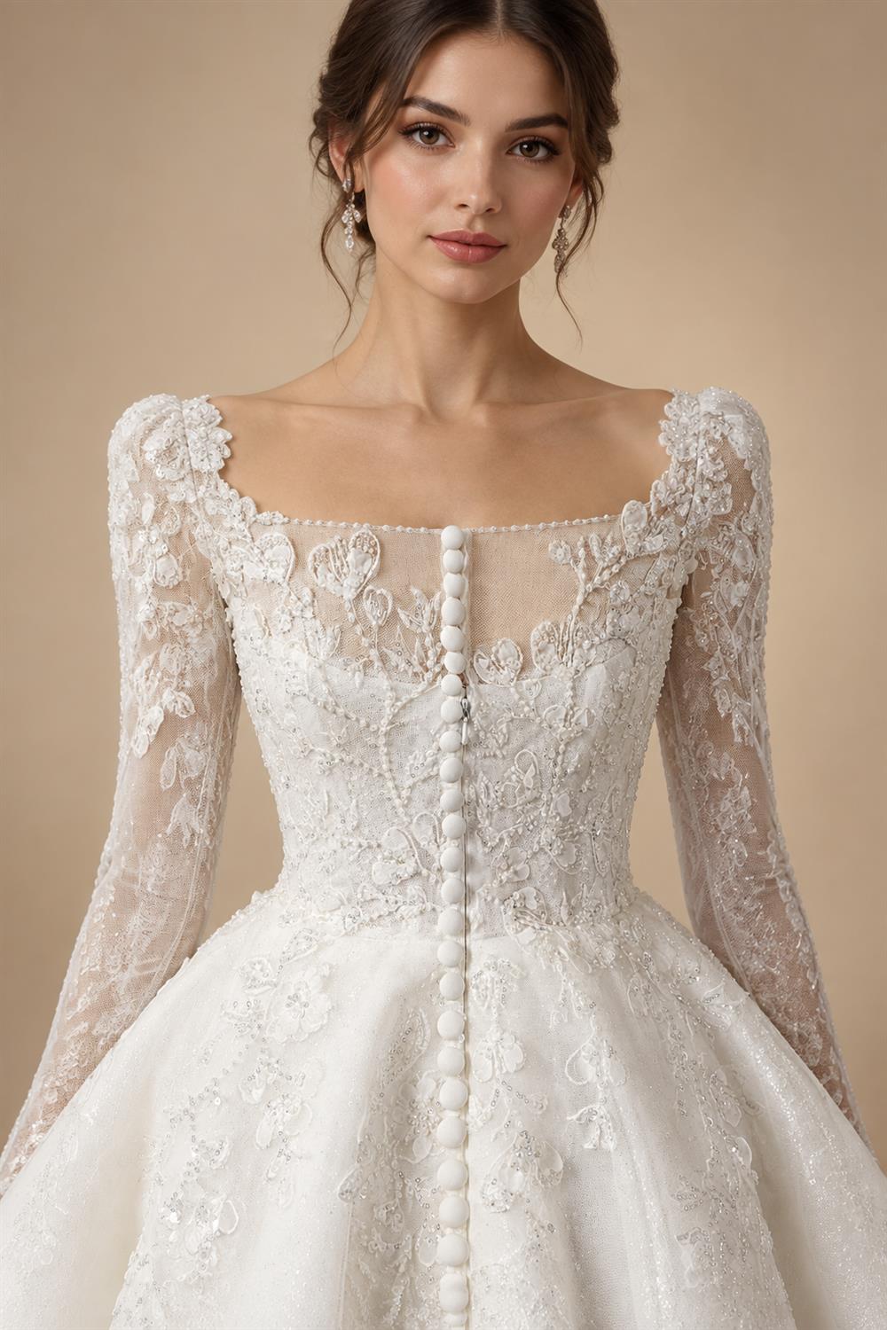Elegant Off White Long Sleeve Lace Short Wedding Dress ZP050