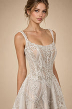Luxury Ivory Beaded Lace Short Wedding Dress with Lace-Up Corset Back ZP059