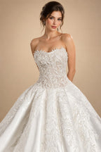 Luxury White Off-the-Shoulder Lace Satin Ball Gown Wedding Dress ZP069