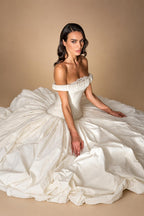 Elegant Ivory Strapless Ruched Satin Ball Gown Wedding Dress ZP070
