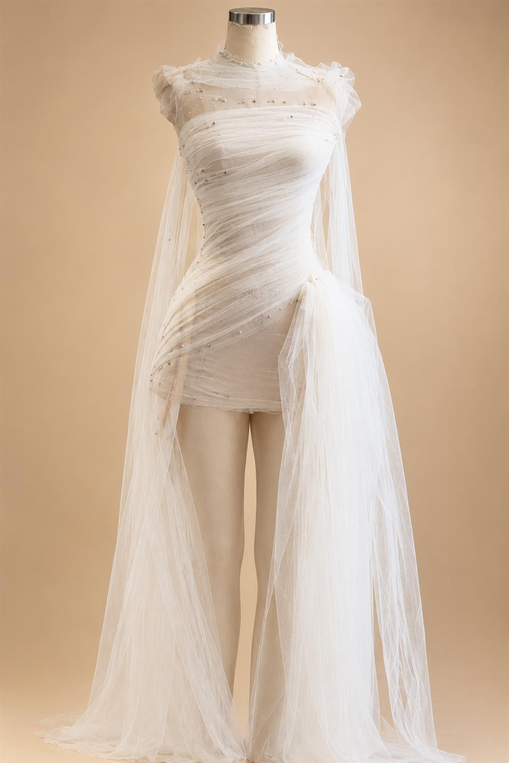 Dreamy Ivory Strapless 3D Floral Draped Wedding Dress with Veil ZP072