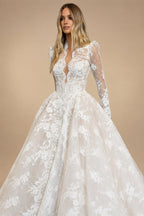 Luxury White High Neck Sequin Long Sleeve Lace A-Line Wedding Dress ZP094