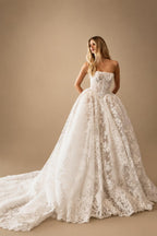 Glamorous White Strapless Floral Lace Wedding Dress with Veil ZP095
