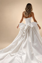 Luxury White Strapless Ruched Satin Ball Gown Wedding Dress ZP099