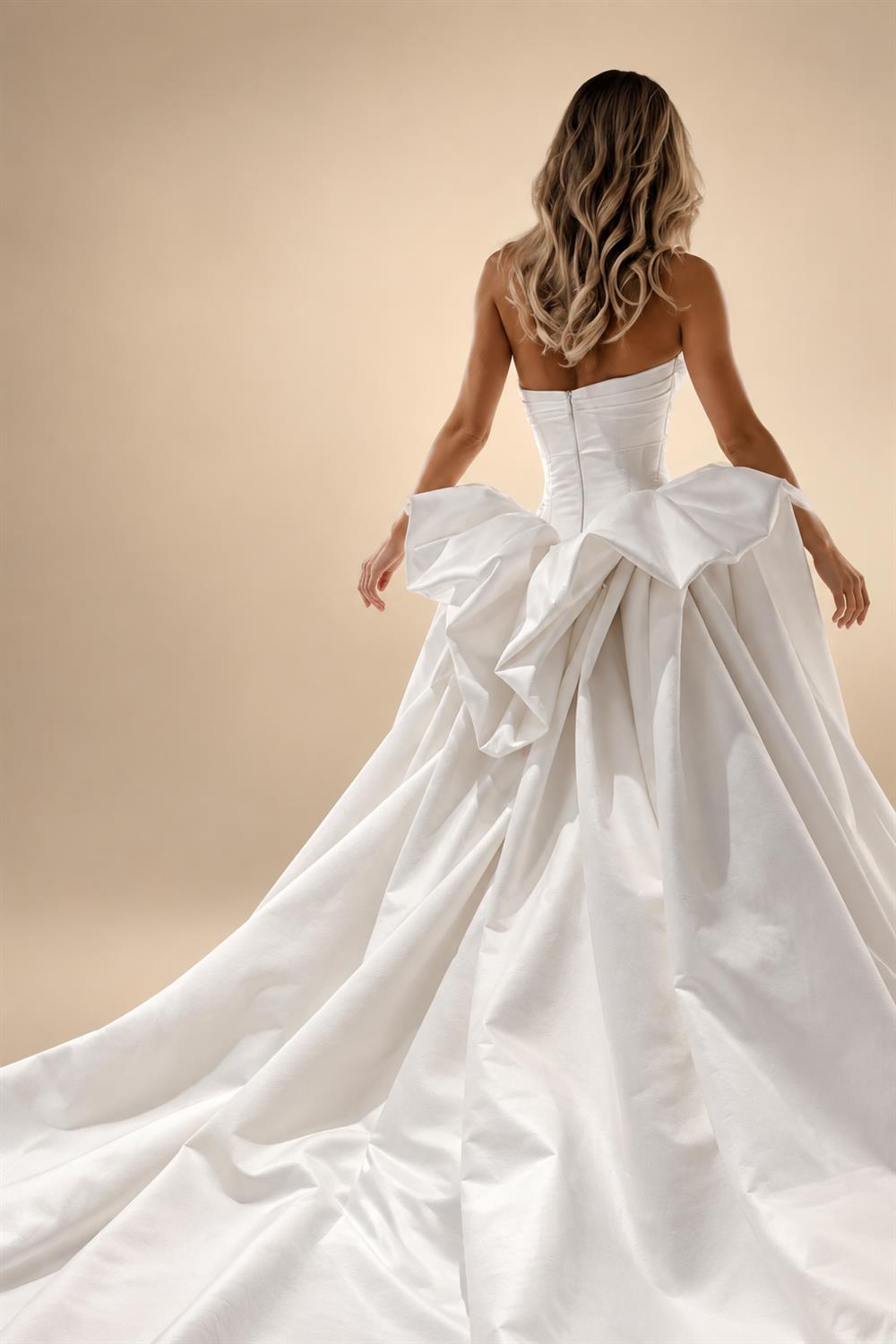 Luxury White Strapless Ruched Satin Ball Gown Wedding Dress ZP099