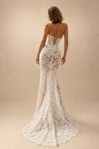 Luxury Lace Strapless High Slit Sheath Wedding Dress with Choker ZP111