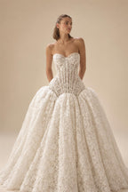 Bohemian Ivory Lace Strapless Ball Gown Wedding Dress ZP112