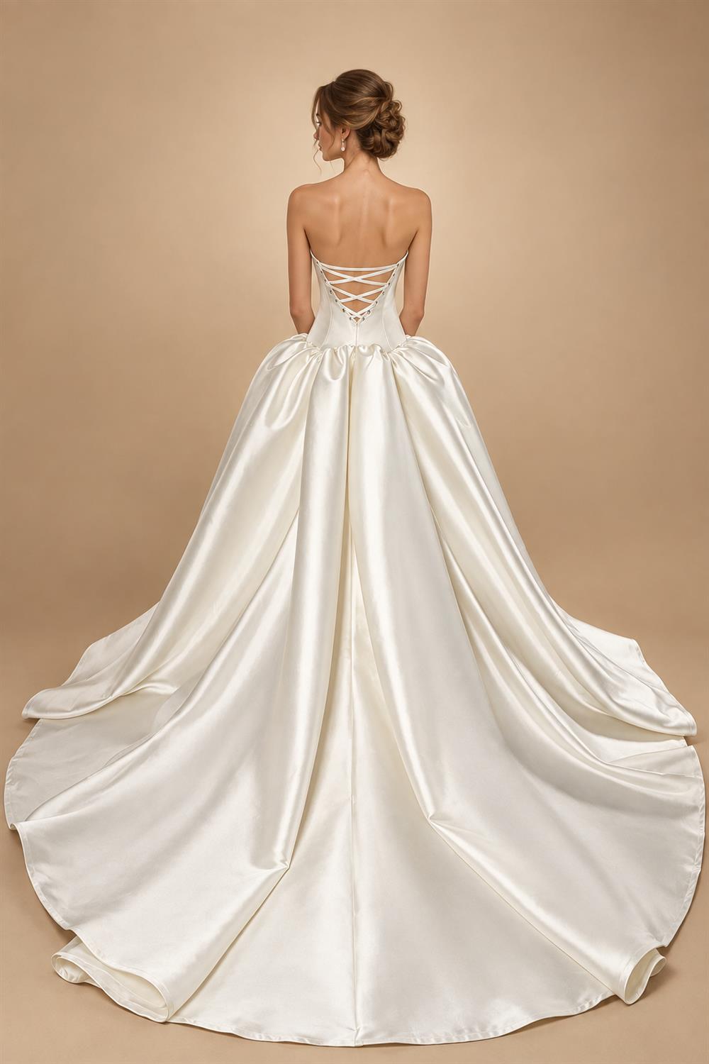 Classic White Satin Strapless Ball Gown Wedding Dress with Veil ZP114