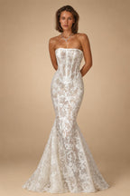 Vintage Ivory Lace Strapless Mermaid Wedding Dress ZP115