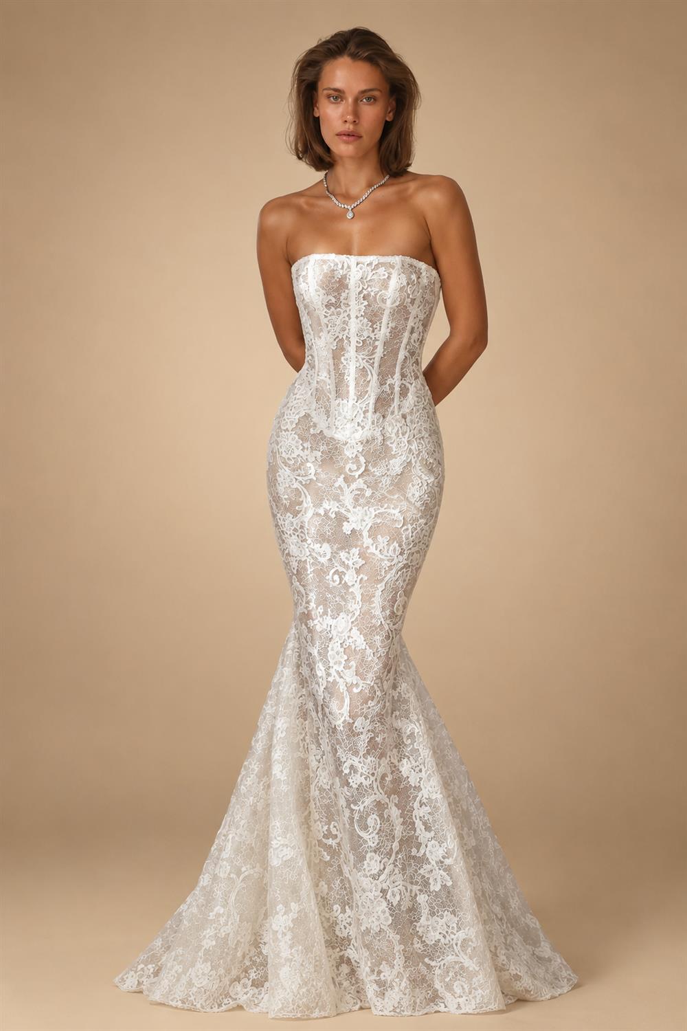 Vintage Ivory Lace Strapless Mermaid Wedding Dress ZP115
