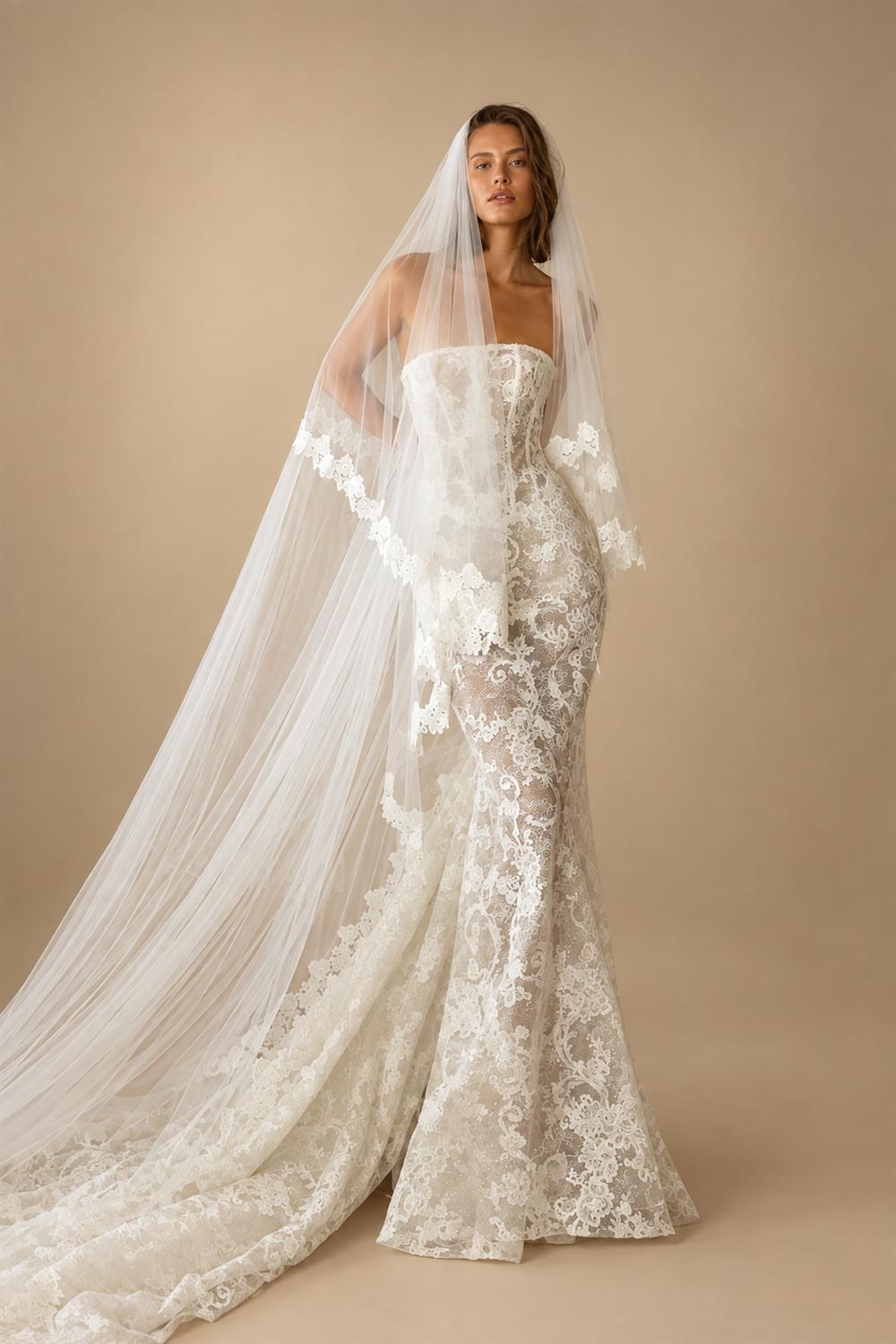 Vintage Ivory Lace Strapless Mermaid Wedding Dress ZP115